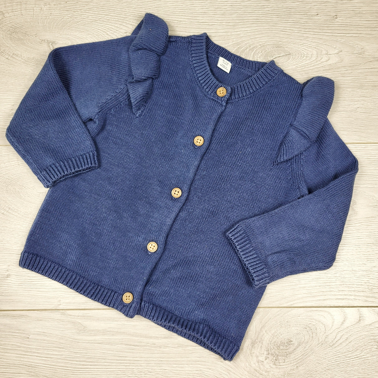 Marks and Spencer blue cardigan sweater with ruffles. Size 9-12 months
