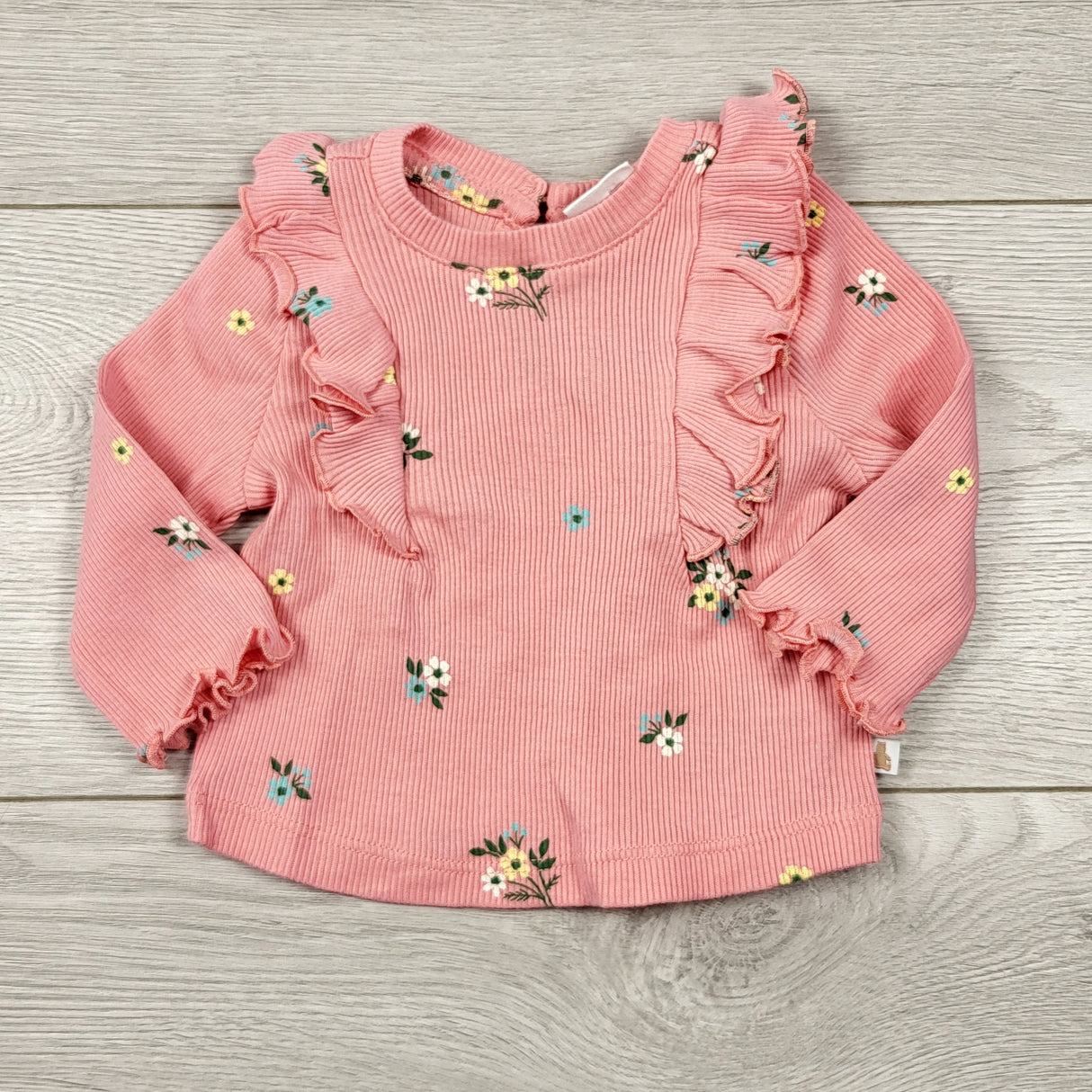 Gap pink ribbed floral print ruffle top. Size 0-3 months