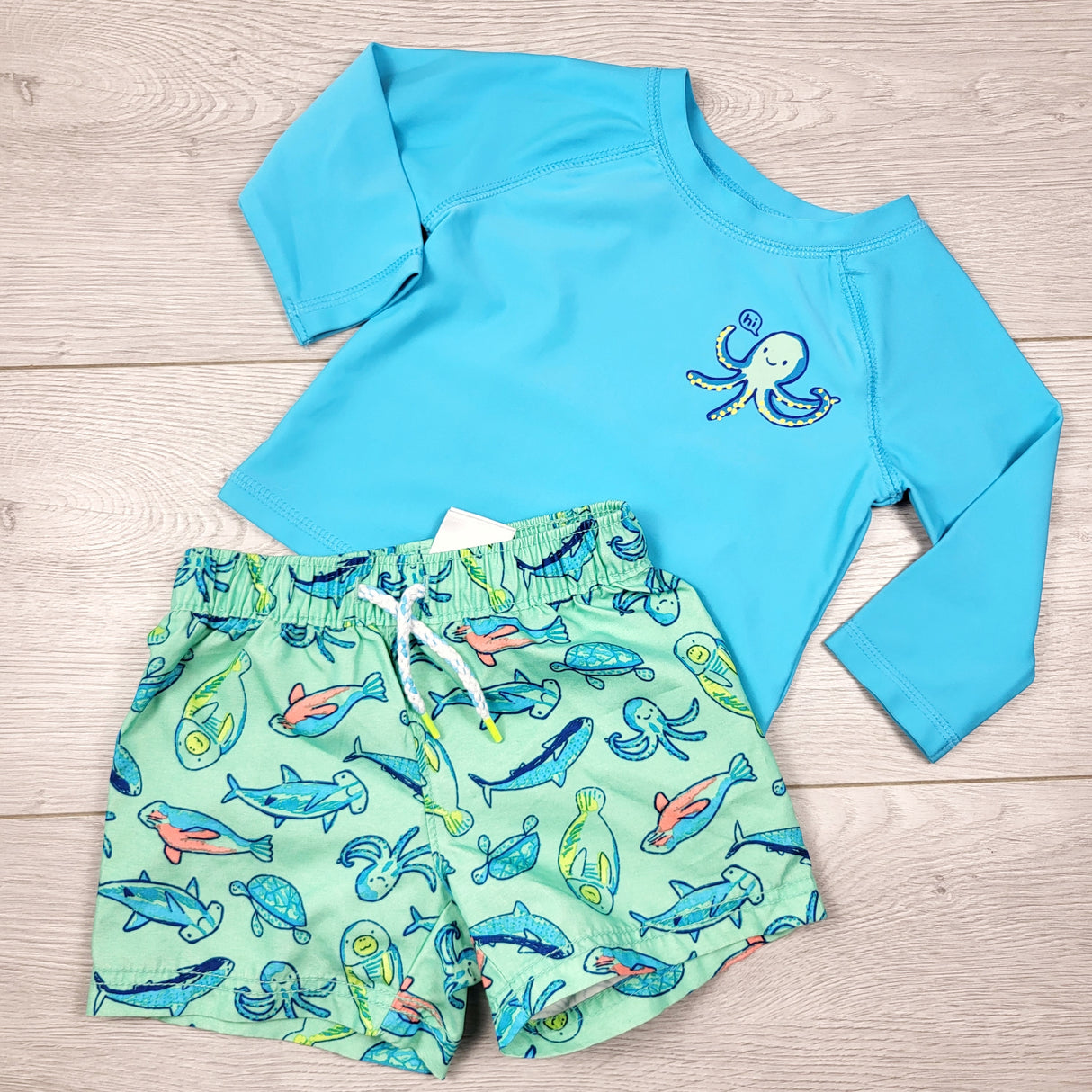Old Navy 2pc swim set with sea creatures. Size 3-6 months