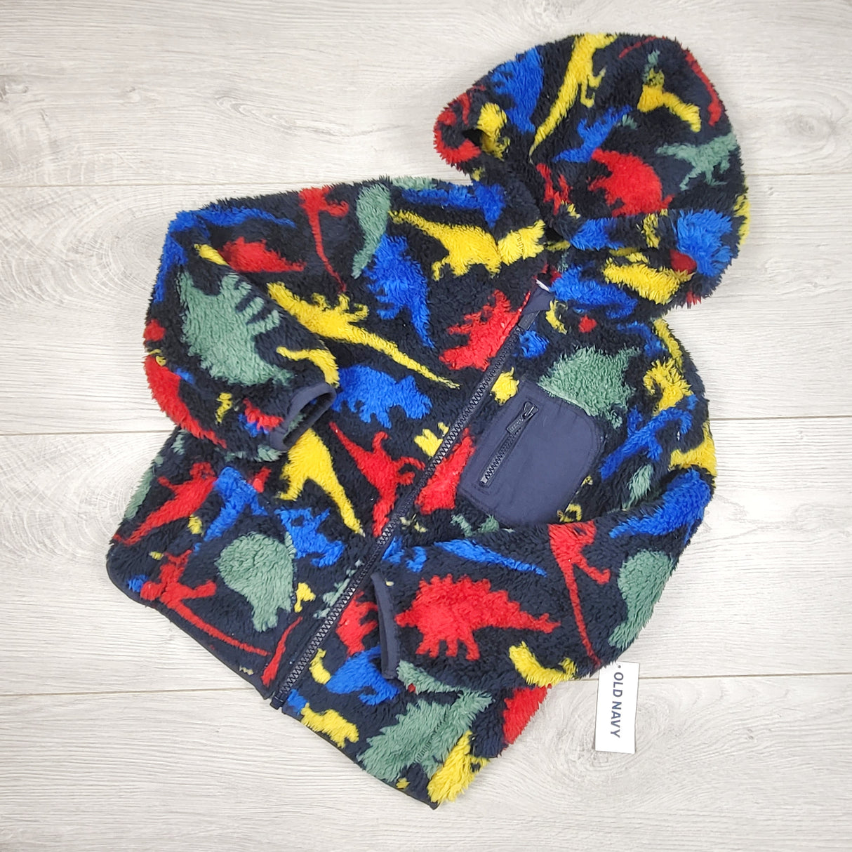 NEW - Old Navy plush faux fur zip up dinosaur hoodie. Size 3T