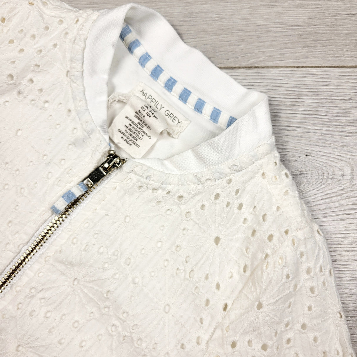 Happily Grey white eyelet lightweight jacket. Size 4T