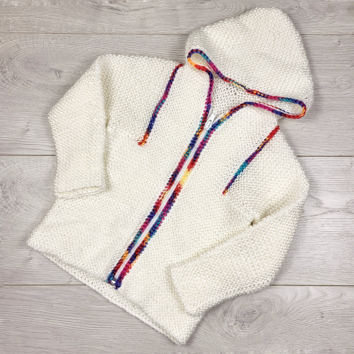 Handmade white zippered hooded sweater. Sizes like 2/3T