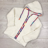 Handmade white zippered hooded sweater. Sizes like 2/3T