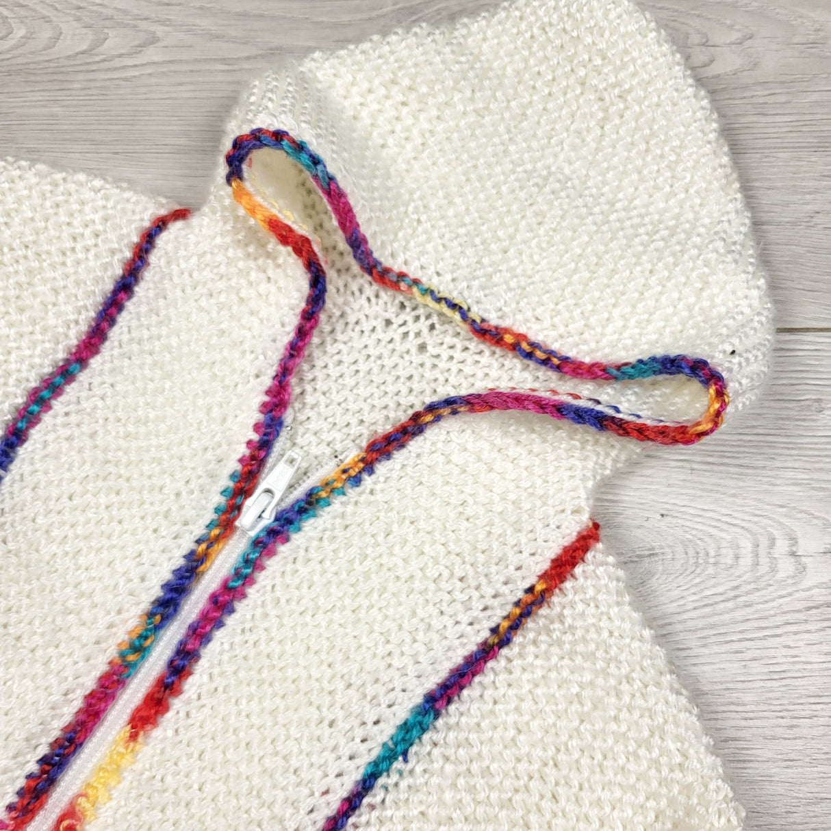 Handmade white zippered hooded sweater. Sizes like 2/3T