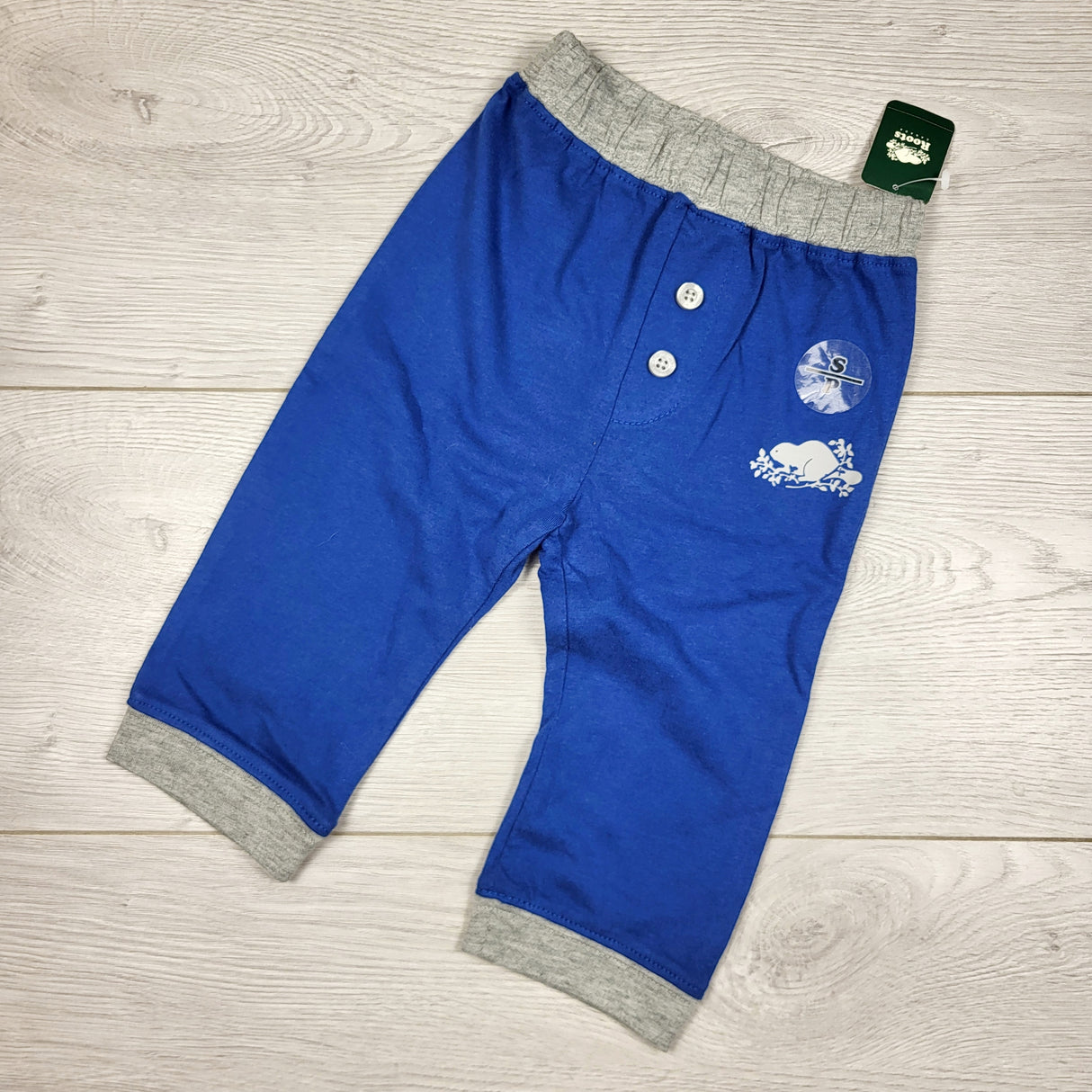 NEW - Roots blue and grey cotton pants. Size 3-6 months