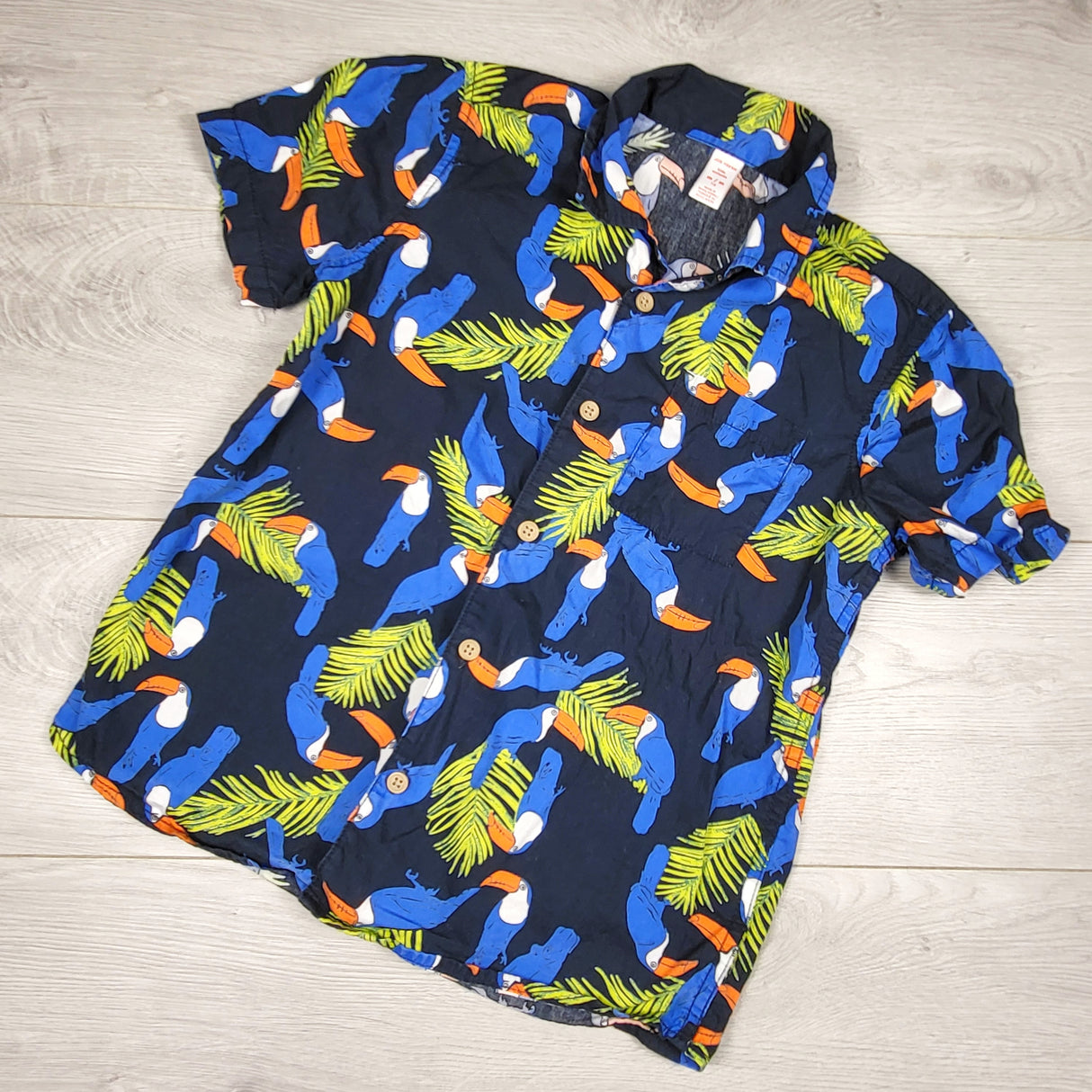 Joe navy button down shirt with parrots. Size 7/8