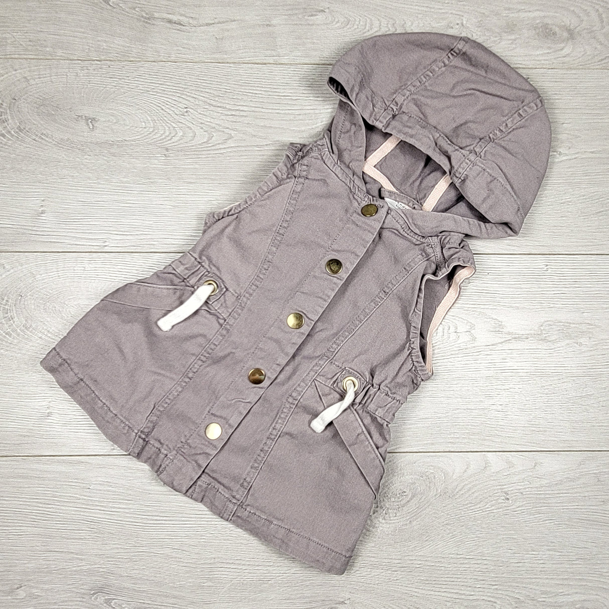 Aspen Kids purple-grey hooded canvas vest. Size 24 months