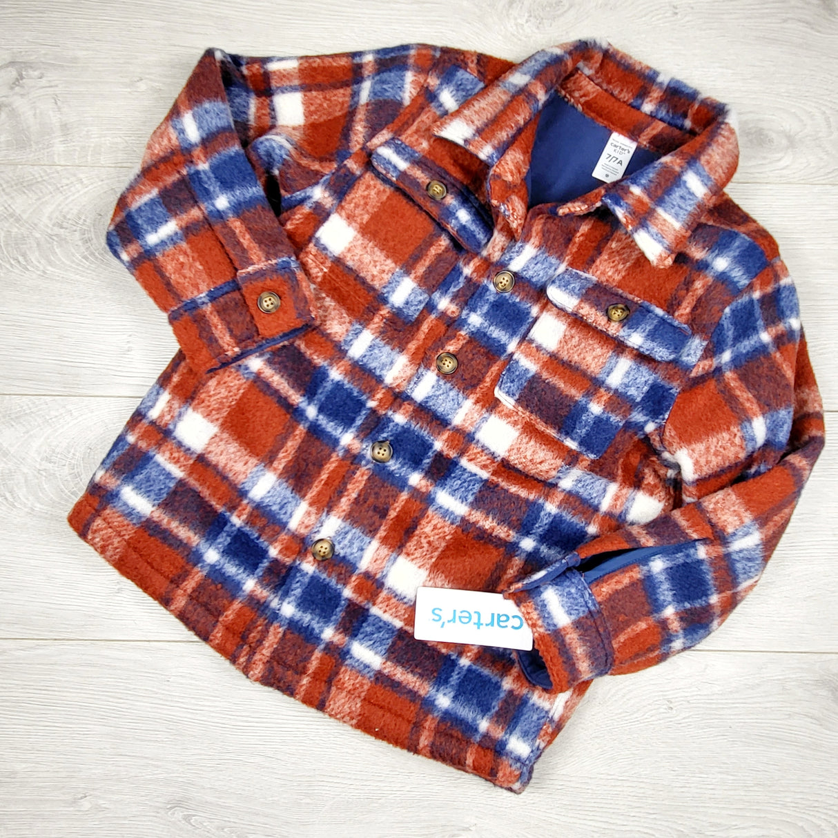 NEW - Carters jersey lined plaid fleecy over shirt / shacket. Size 7