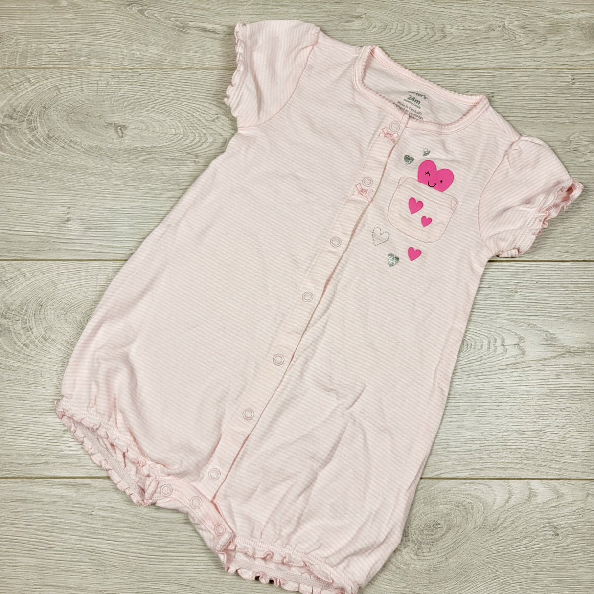 Carters pink striped romper hearts. Size 24 months