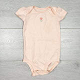 Child of Mine peach striped bodysuit with flower. Size 6-9 months