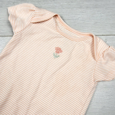 Child of Mine peach striped bodysuit with flower. Size 6-9 months