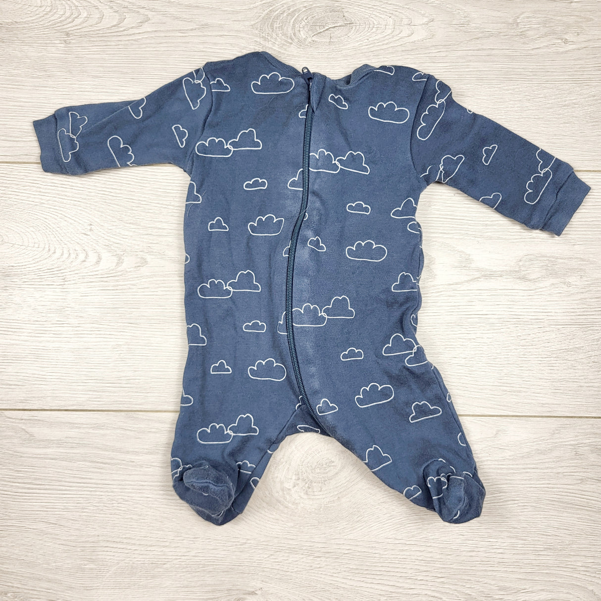George blue zippered sleeper with clouds. Newborn size