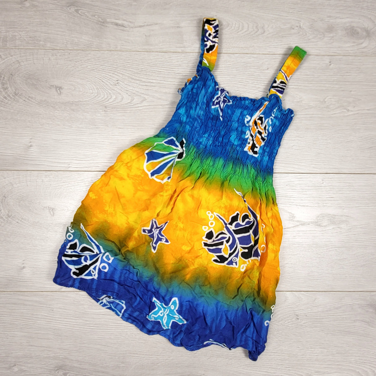 Whispers blue and yellow rayon sleeveless dress. Size medium (18 months-ish)