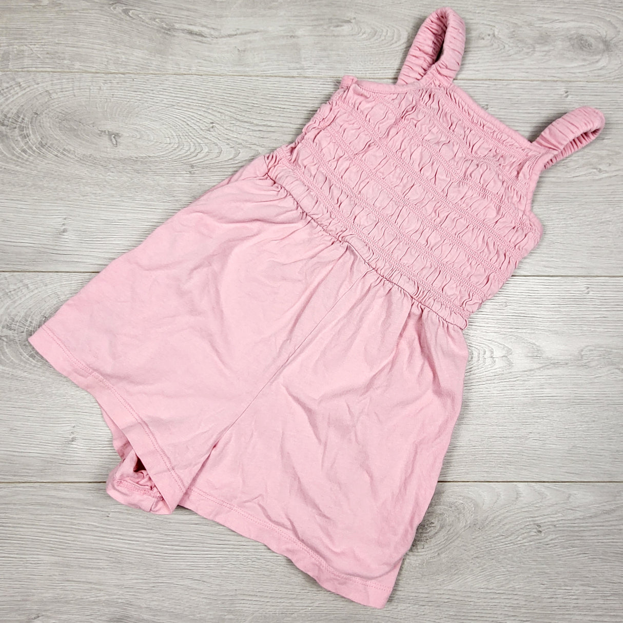 Old Navy pink ruched cotton romper. Size 6/7