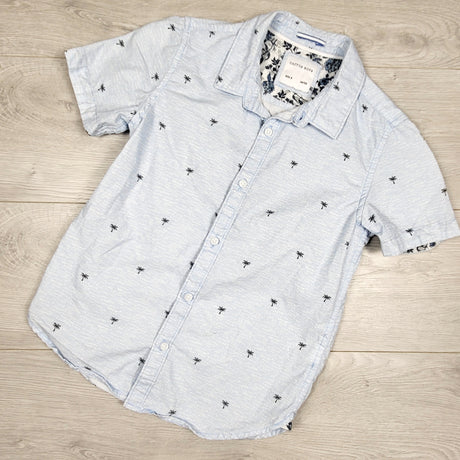 Cactus Boys blue button down shirt with palm trees. Size 8