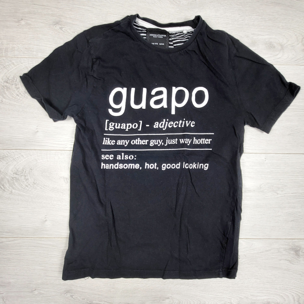 Denim & Flower x Ricky Singh black "Guapo" t-shirt. Size 9/10