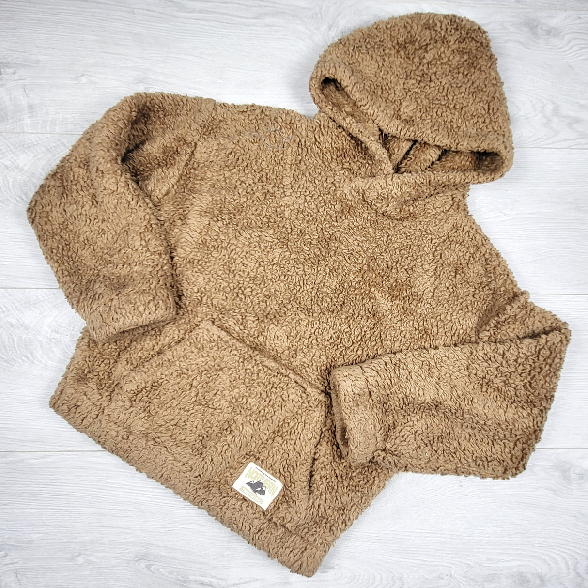 H and M brown sherpa pullover hoodie. Size 6-8 Years