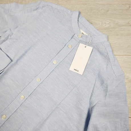 NEW - MNG (Mango) blue linen blend button down shirt. Size 10