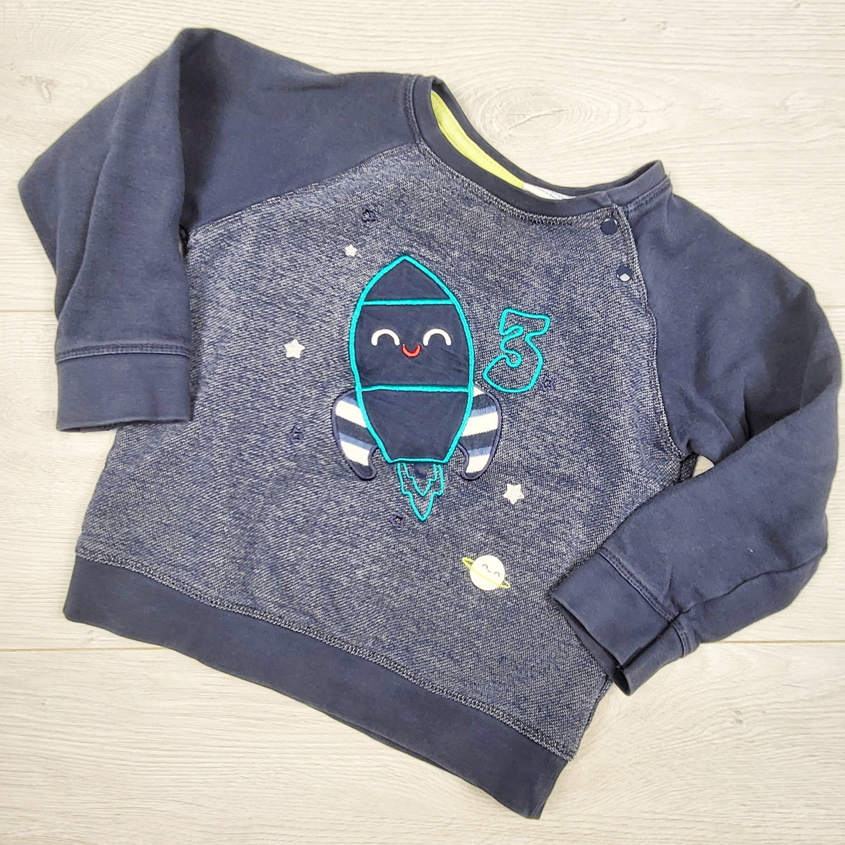Bob der Bar blue sweatshirt with rocket. Size 24 months