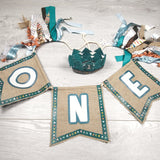 Wilderness themed "One" highchair banner and felt crown