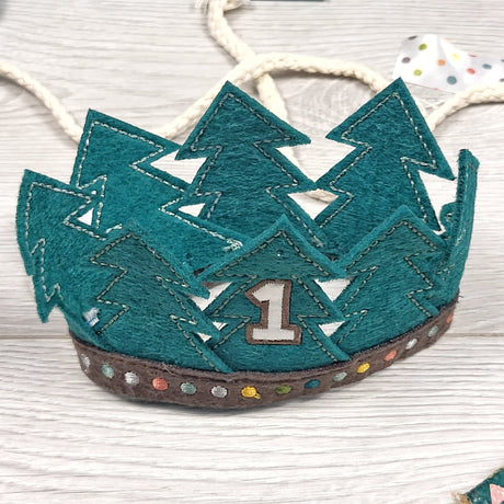 Wilderness themed "One" highchair banner and felt crown