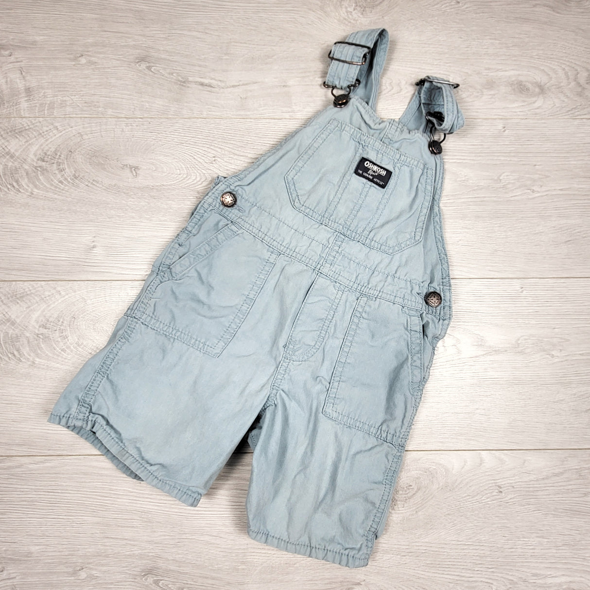 Oshkosh blue-grey twill shortalls. Size 4T