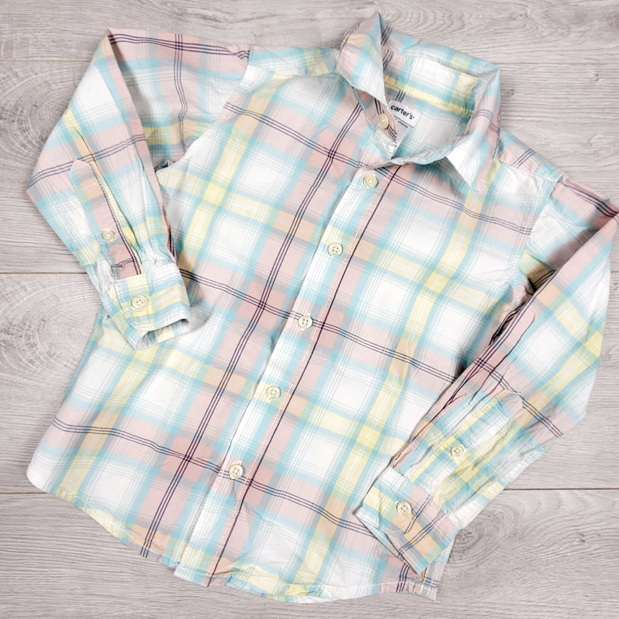 Carters pastel plaid button down shirt. Size 5T