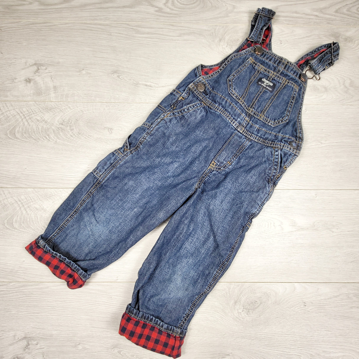 Oshkosh plaid lined denim overalls. Size 4T