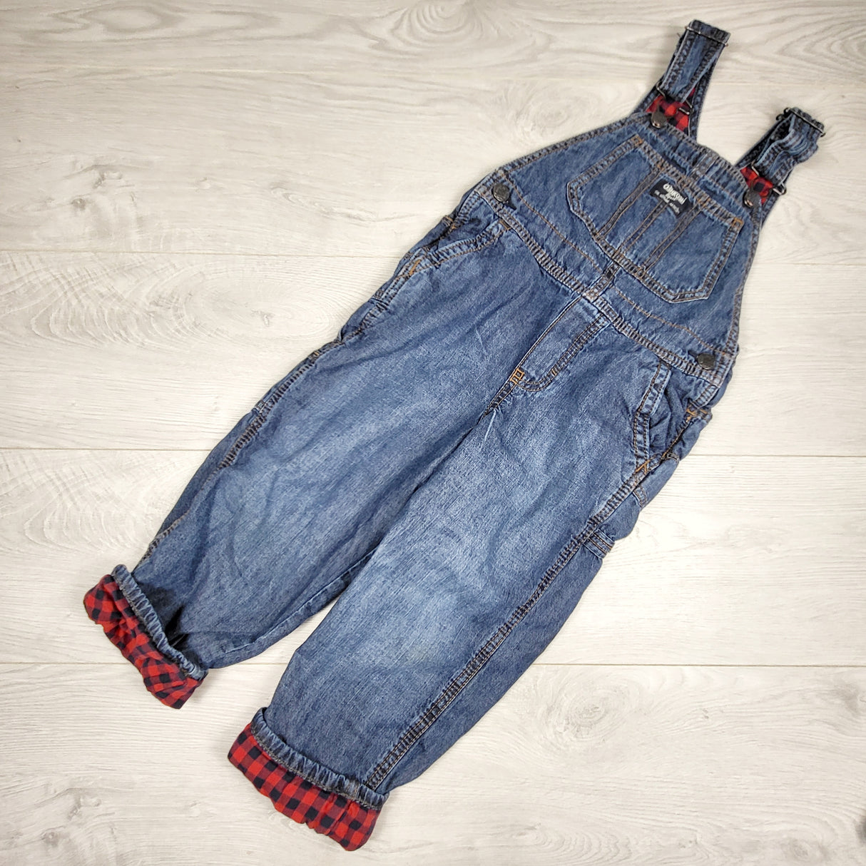 Oshkosh plaid lined denim overalls. size 5T