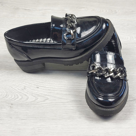 Self Esteem black patent leather penny loafers. Size 12