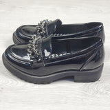 Self Esteem black patent leather penny loafers. Size 12