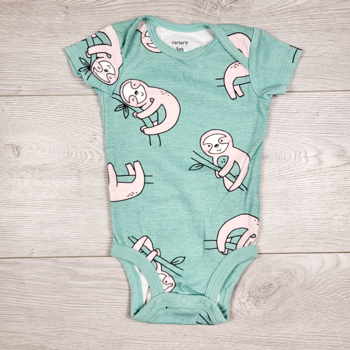 Carters teal bodysuit with sloths. Size 3 months
