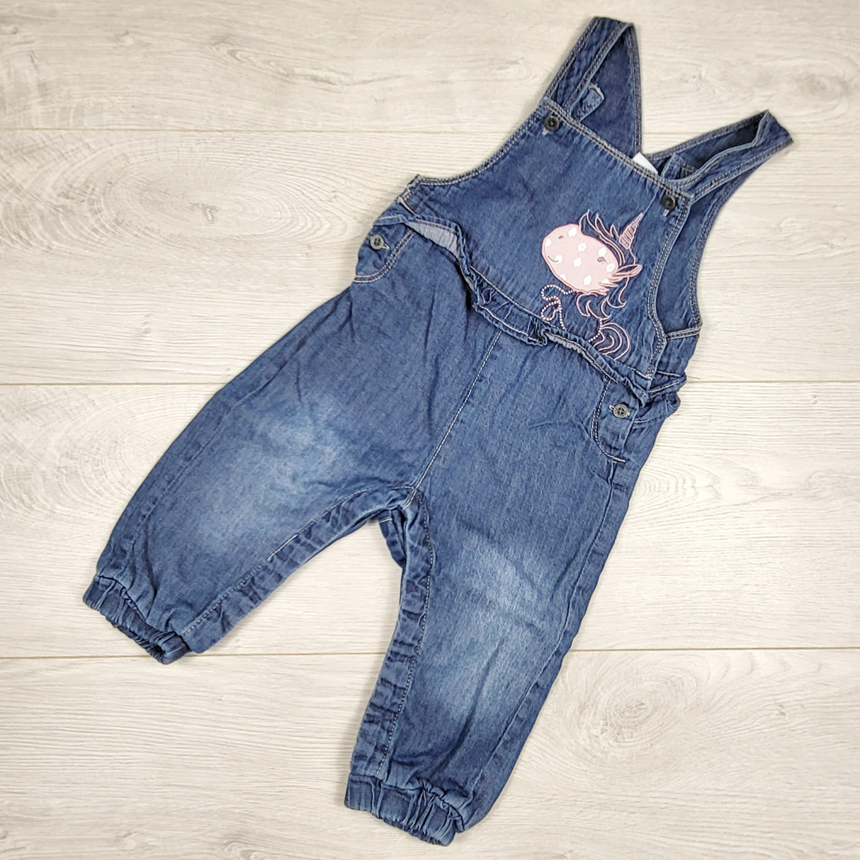 Name It  soft denim overalls with unicorn. Size 4-6 months