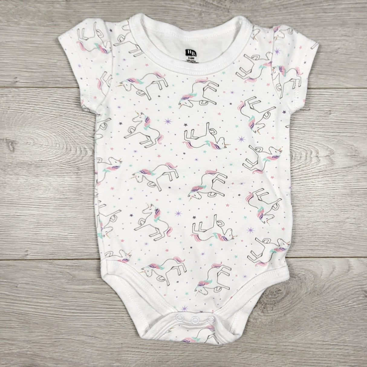 HB white bodysuit with unicorn. Size 3-6 months