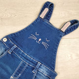 Baby Girl brand denim overalls with bunny face. Size 12-18 months