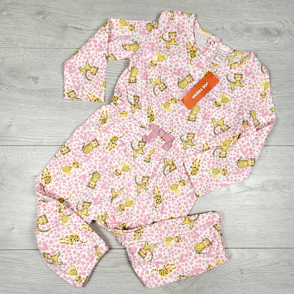 NEW - Joe pink patterned romper with cheetahs. Size 12-18 months