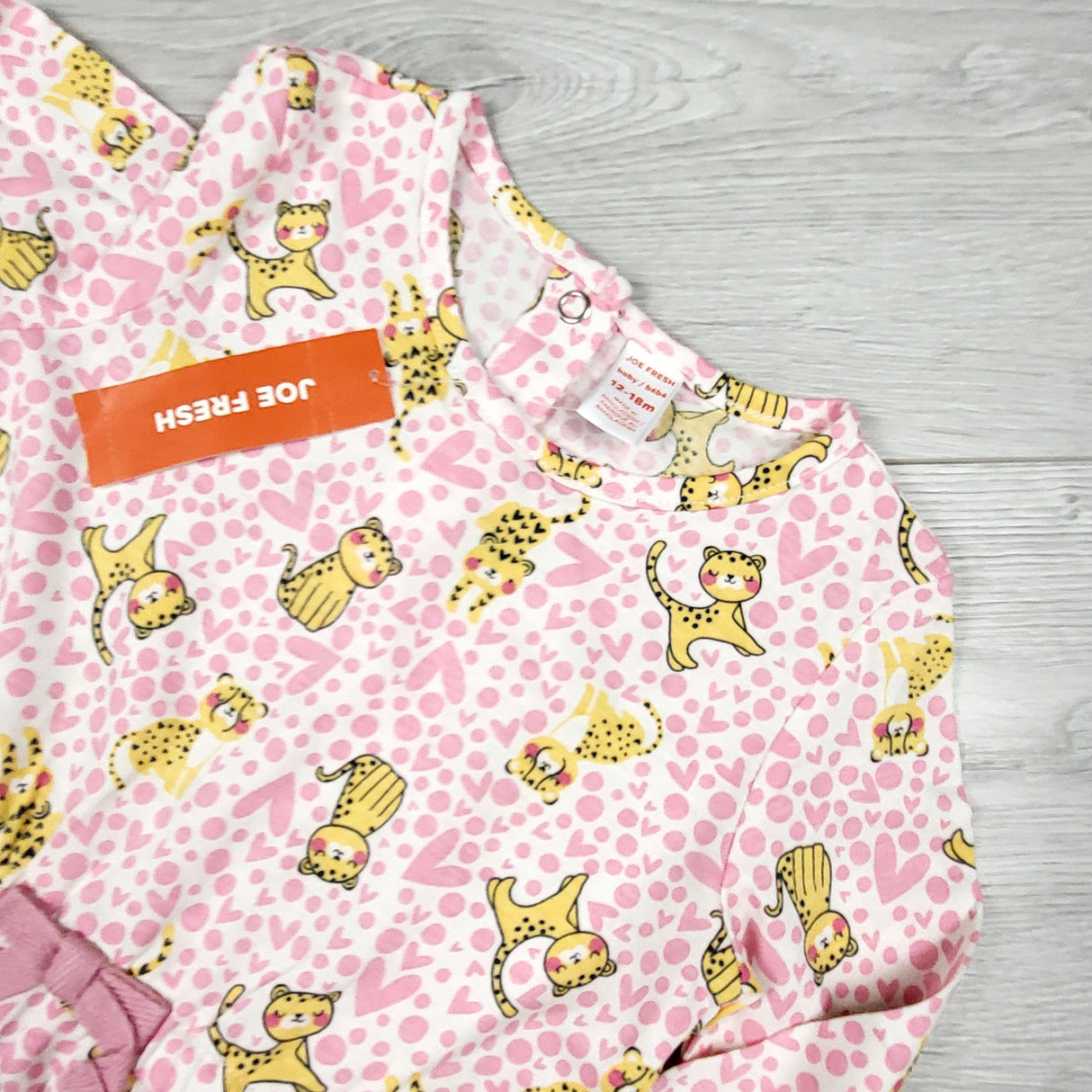 NEW - Joe pink patterned romper with cheetahs. Size 12-18 months