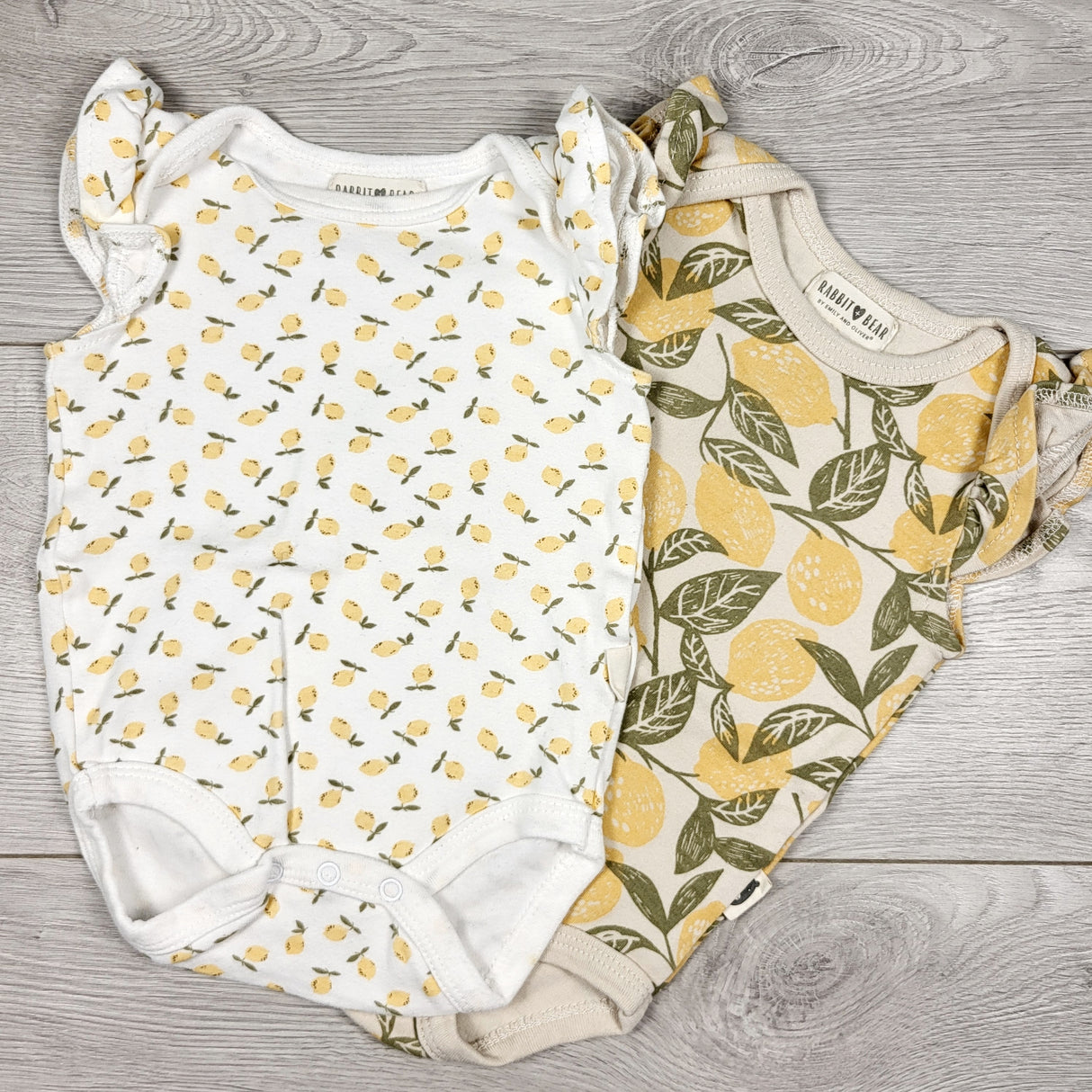 Rabbit + Bear 2pc bodysuit set with lemons. Size 3-6 months
