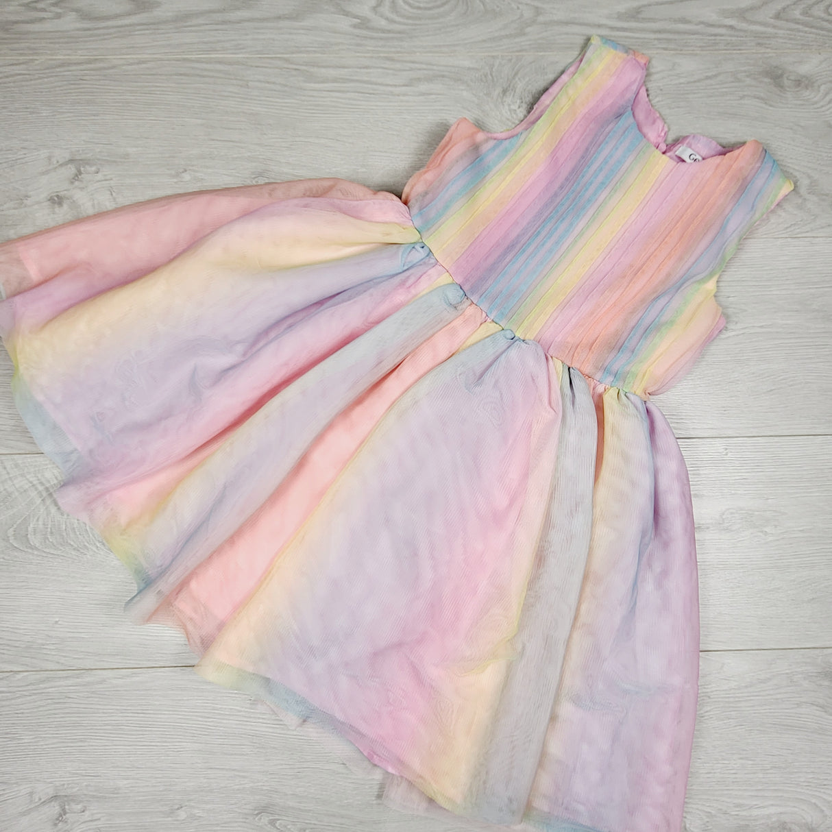 George pastel rainbow striped tulle dress. Size 8