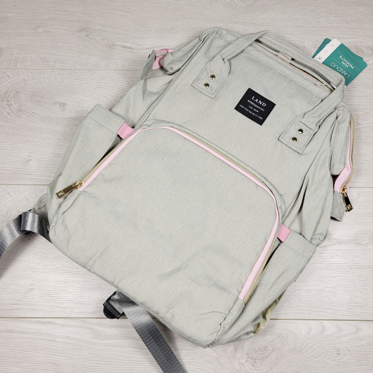 NEW - Landuo grey "Mommy and Baby" backpack diaper bag (sorry, no shipping)