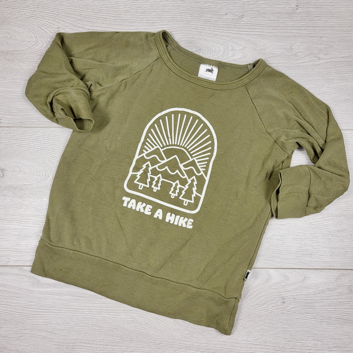 Little and Lively green "Take a Hike" bamboo pullover. Size 1/2T - AS IS