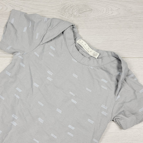 Basics by Mother's Promise grey and blue patterned romper. Size 12-18 months