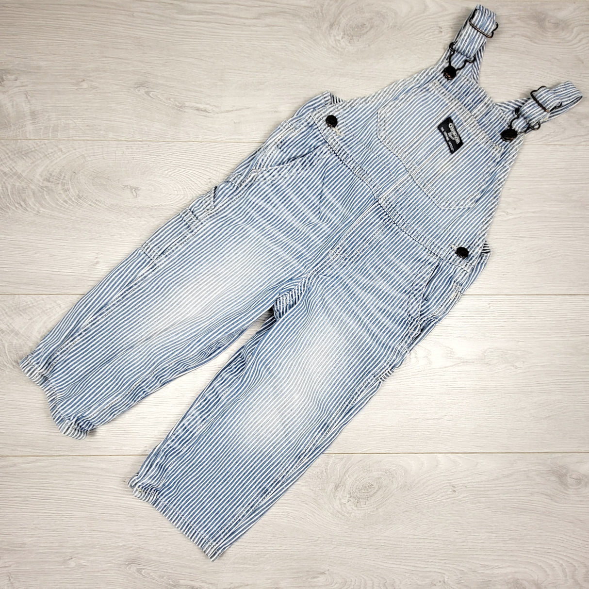 Oshkosh distressed striped denim overalls. Size 24 months