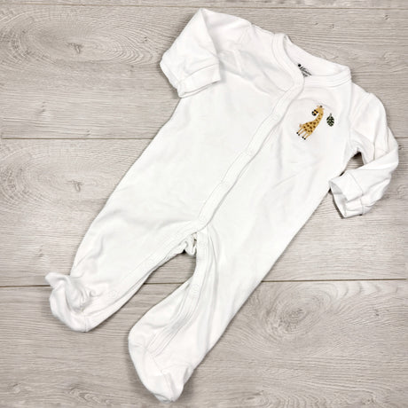Minicoco white cotton sleeper with giraffe. Size 3-6 months