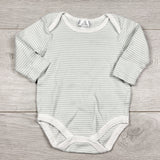 Tres Beau et Belle sage green striped bodysuit. Size 3-6 months
