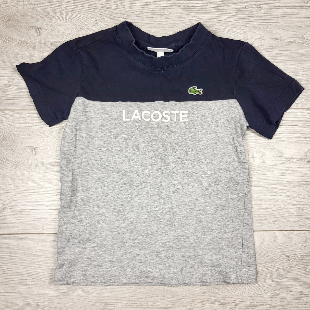 Lacoste grey and navy t-shirt. Size 4T