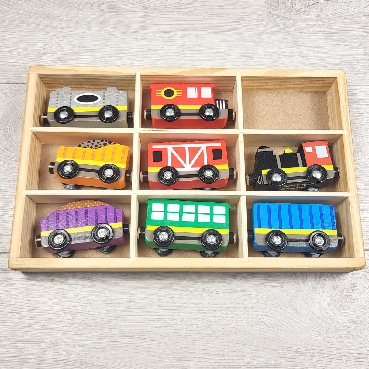 Melissa & Doug Wooden Train Cars Set - missing one train (sorry, no shipping)