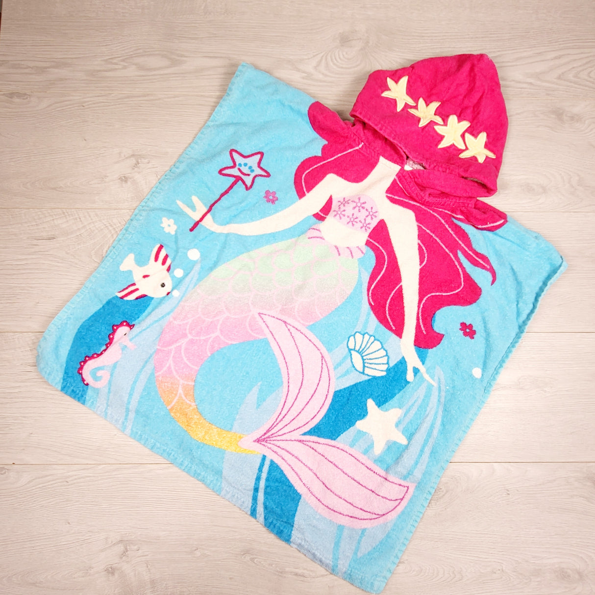 Hooded terrycloth mermaid toddler towel