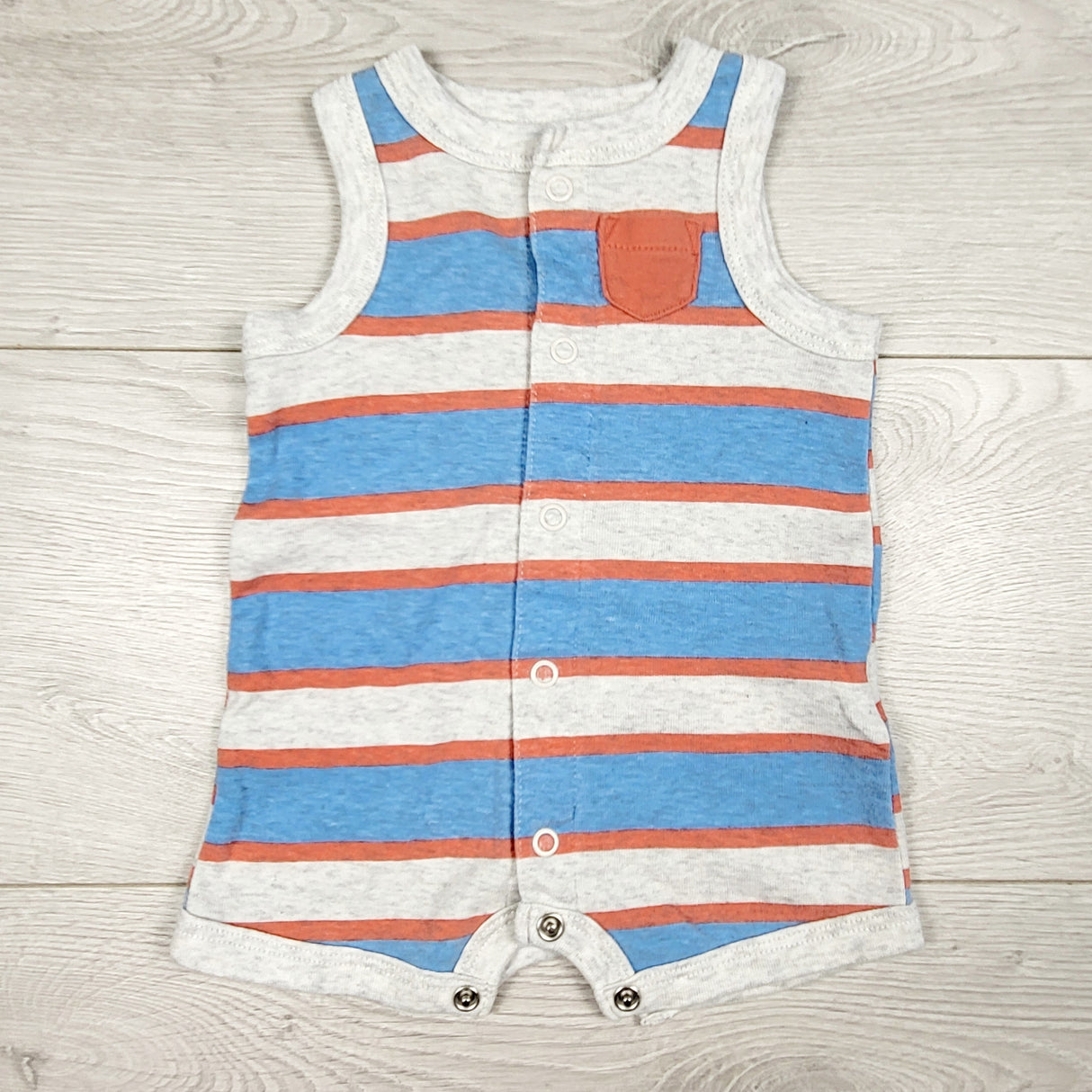 Carters blue and grey striped tank romper. Newborn size