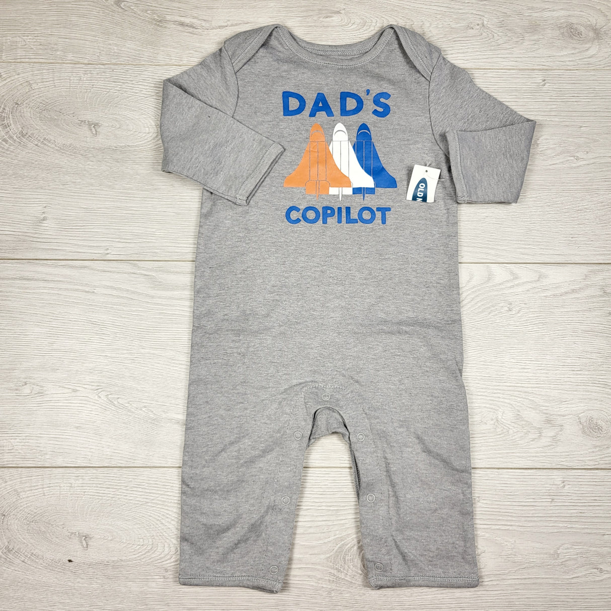 NEW - Old Navy grey "Dad's Copilot" romper. Size 3-6 months